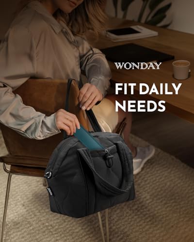 WONDAY Insulated Lunch Bags for Women, 12L Puffy Lunch Tote with Shoulder Strap, Waterproof, Leakproof, Reusable, Keeps Food Fresh, Perfect for Work, Travel, Picnic - color: Black