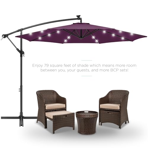 Best Choice Products 10ft Solar LED Offset Cantilever Hanging Market Patio Umbrella, 8 Sturdy Ribs, Easy Adjustment - Amethyst Purple - color: Amethyst Purple, size: Offset