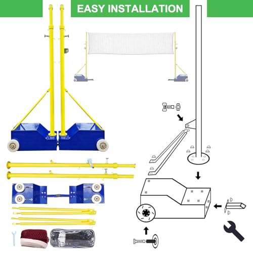 Volleyball/Badminton Poles, Mobile Badminton Net Bracket with Wheel & Heavy Base, Adjustable Height Volleyball Net Stand for Outdoor Indoor Backyard