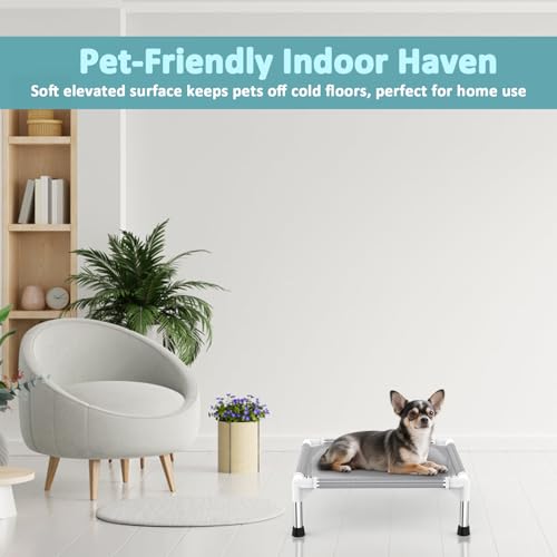 Elevated Dog Bed with Teslin Cooling Fabric - Lightweight Dog Cot for Small Dogs, Waterproof & Washable Breathable Mesh, Raised Pet Bed for Indoor Outdoor Use, Anti-Slip, Easy Clean - size: S-Gray