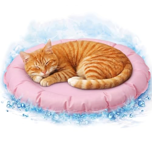 Drydiet Pet Cooling Mat for Cats and Small Dogs, 20.1'' x 20.1'' Thickened Round Blue Pad Anti-Grab Internal Gel Without Water Filling, Lightweight, Washable, Playmat for Indoor/Outdoor - color: Light Pink, size: 20.1'' X 20.1''