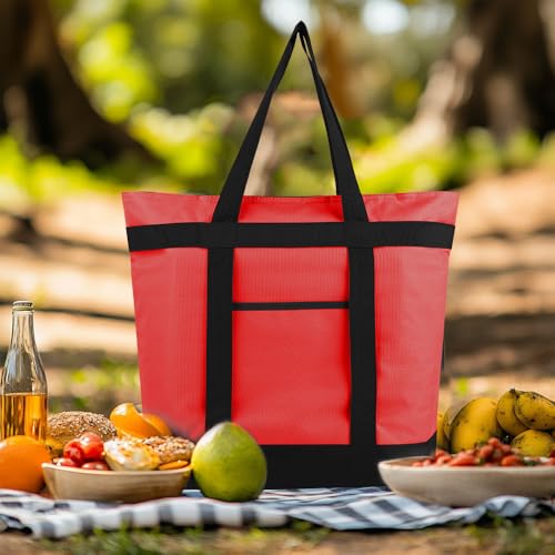 mosago Insulated Grocery Tote Bags, Large Reusable Cooler Bags with Zipper, Leakproof Thermal Shopping Bags for Food Delivery, Beach, Travel, Uber Eats & Picnic, Collapsible Personalized, Red - color: Red