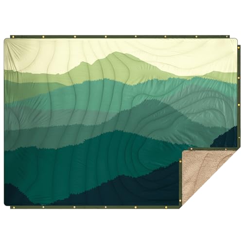 Outdoor Camping Blanket - Puffy Camping Blanket Packable,Sherpa Fleece Warm Blanket for Camping, Outdoors, Travel, Stadium, Festivals, Beach, Hammock 56"x 78" Machine Washable, DWR, Lightweight - color: Green Mountain, size: 78 x 56 inches