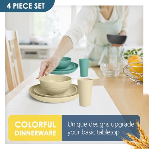 Teivio 32-Piece Kitchen Plastic Wheat Straw Dinnerware Set, Service for 8, Dinner Plates, Dessert Plate, Cereal Bowls, Cups for Everyday Dining, Unbreakable Plastic Outdoor Camping Dishes, Colorful - color: Colorful
