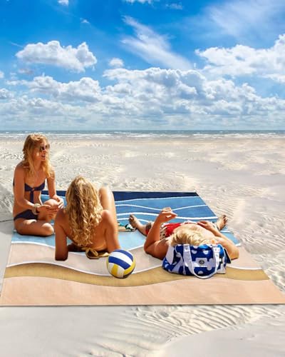 Beach Blanket Sandproof Oversized 108" x 84" Blue Brown Waterproof Quick Drying Sand Free Mat Ocean Beach Striped Texture Picnic Blankets for Outdoor Travel Camping Hiking Park - color: Light Sky Blue, size: 108''x84''