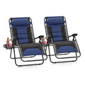 PHI VILLA Zero Gravity Chair Set of 2, Padded Anti Gravity Recliner, Oversized 28" Wide Seat, Foldable Patio Lounger with Armrest & Cup Holder, Supports 400 LBS (Blue Black) - color: Blue