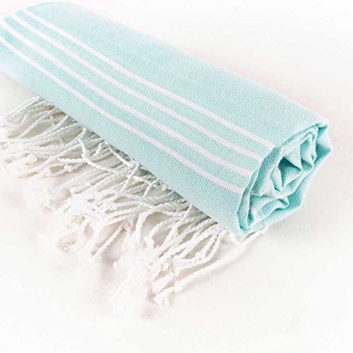 Hencely Turkish Beach Towel 37x68 Oversized, Sand-Free, Quick-Dry, Lightweight - Travel Essential for Pool & Bath - Striped 100% Cotton Bathroom Towels Accessories Gift (Aqua) - color: Aqua