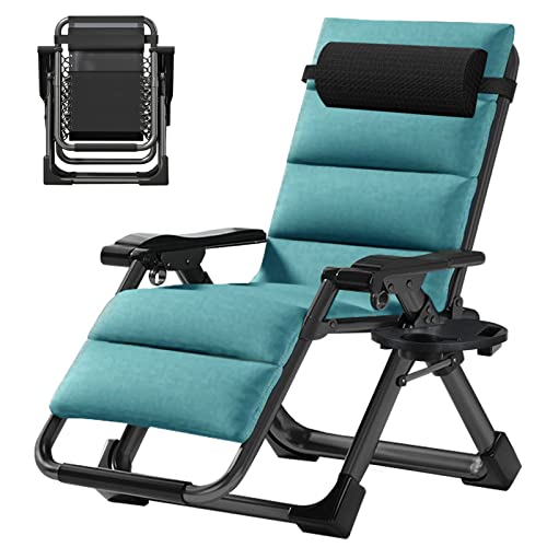 DoCred Zero Gravity Chair, Lawn Recliner, Reclining Patio Lounger Chair, Folding Portable Chaise with Detachable Headrest and Cup Holder - color: Chair With Green Pad, style: Zero Gravity Chair
