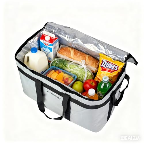 Food Delivery Insulated Bag, Insulated Cold Meal Bag, Built-in Base Plate, For Hot and Cold Food Takeout, Commercial Catering Transportation - 23 * 14 * 15 inches (NO Partitioned, Grey) - color: Grey, style: No Partitioned