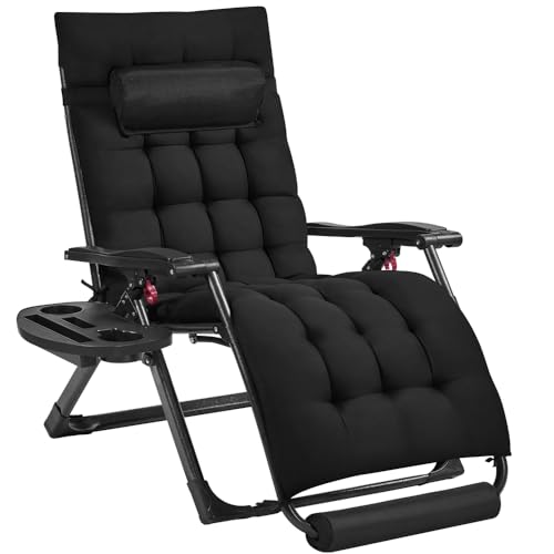 Yaheetech 29" Zero Gravity Chair Folding Reclining Lounge Recliner with Removable Pad & Headrest & Side Cup Holder Tray for Indoor and Outdoor Black/1 - color: Black, size: 29"