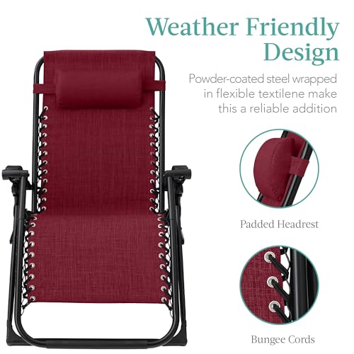 Best Choice Products Oversized Zero Gravity Chair, Folding Outdoor Patio Recliner, XL Anti Gravity Lounger w/Removable Cushion, Cup Holder, Side Tray, 350lb Capacity - Burgundy - color: Burgundy