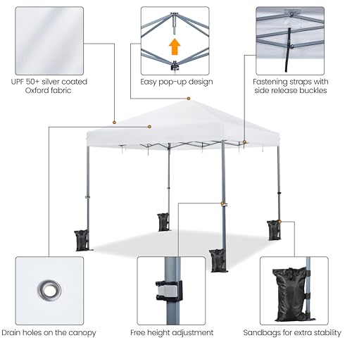 Yaheetech 12x12 Pop Up Canopy Easy Set-up Tent, Portable Outdoor Canopy Instant Tent, Commercial Gazebo with Wheeled Carry Bag & 4 Sandbags for Home, Party & Outdoor Activities, White - color: White, size: 12x12