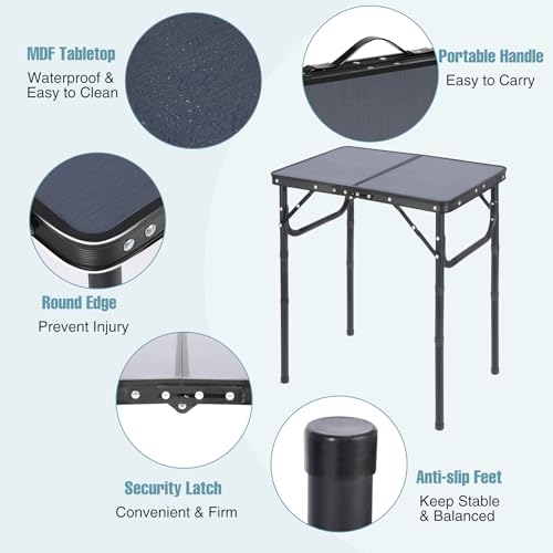 REDCAMP Small Camping Table 2ft, Portable Aluminum Folding Table Adjustable Height Lightweight for Picnic Beach Outdoor Indoor, Gray - size: Rectangle 2ft(24"x16")