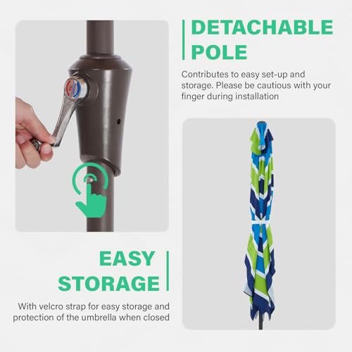 JEAREY 6.5x10 ft Rectangular Patio Umbrellas Rectangle Outdoor Umbrella with Push Button Tilt and Crank, Market Table Umbrella 6 Sturdy Ribs UV Protection for Poolside Garden Backyard Deck, Blue-Green Stripe - color: Blue-Green Stripe