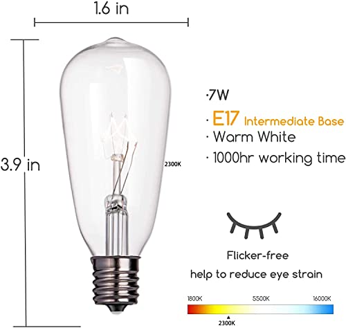 10 Pack Edison Replacement Light Bulbs,7-Watt E17 Screw Base ST40 Replacement Clear Glass Light Bulbs for Outdoor String Lights, Warm White - style: E17 Bulbs - 10 PC
