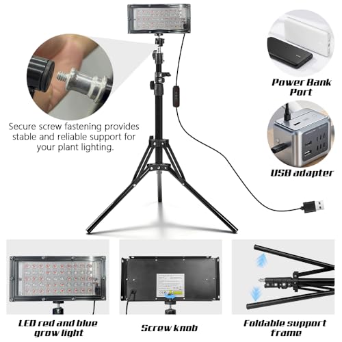 Grow Light for Indoor Plants,LED Plant Grow Light with Adjustable Tripod Stand 32.7”-61.6”,Red Blue Spectrum,USB Powered with 3/9/12H Timer,360° Adjustable Panel for Seedlings,Herbs,Home Garden - color: Grow Light