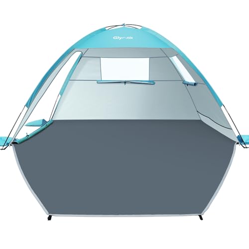Glymnis Beach Tent Sun Shelter for 3 Person with UPF 50+ UV Protection, Lightweight & Easy Setup Beach Shade Canopy with Vent Windows & Zippered Door - Blue - color: Blue, size: 3 Person
