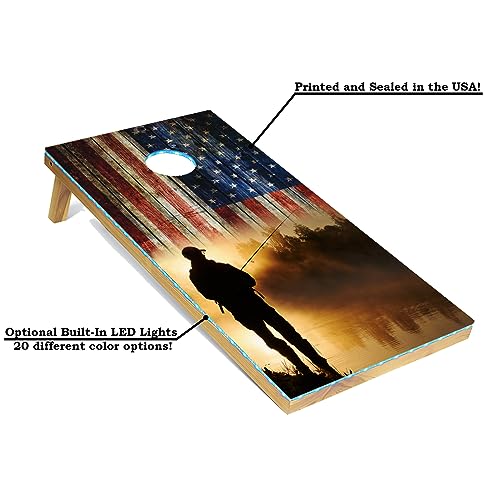 Tailgating Pros Cornhole Board Set w/Bean Bags and Carrying Case - 4'x2' Corn Hole Toss - Tournament and Lightweight Options - Optional LED Lights - color: Fishing, size: 4'x2' Boards
