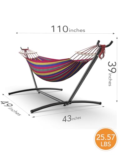EveryFun Double Hammock with Heavy-Duty Steel Stand,Portable,Easy Assembly,600lbs Weight Capacity,Suit for Indoor,Yard,Camping,or Outdoor-Wide Red - color: Dc-wide Red