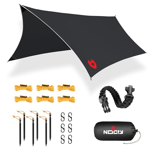 Rain Fly 12x10 Lightweight Survival Camping Tarp; 100% Waterproof; Makes a Great Backpacking Tarp or Hammock Shelter; Comes in Multiple Colors, Survival Bracelet Included; Black - color: 12x10 Black