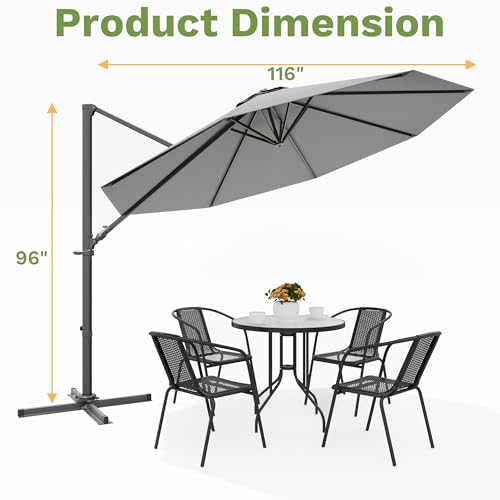 Patiowell 10 FT Patio Umbrella, Outdoor Cantilever Umbrella with 360 Degree Rotation & 5 Adjustable Tilt, Large Hanging Offset Round Sun Umbrella with Frame for Backyard Garden Poolside, Gray - color: Gray, size: 10 FT