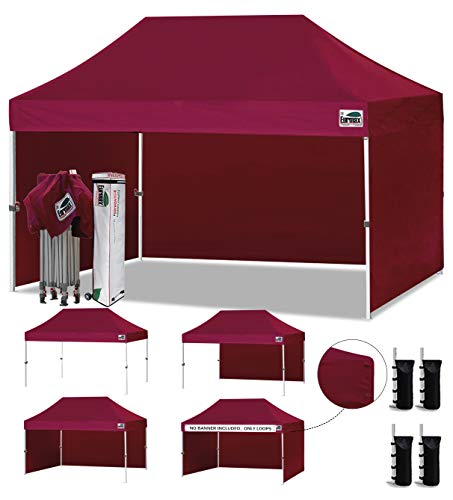 Eurmax USA 10x15 Pop Up Canopy Tent,Commercial Tent with Patented No-Tip Rolling Bag,4 Zippered Removable Walls,UV & Water Resistant Canopy Top,Heavy Duty Outdoor Gazebo,Instant Shelter(Burgundy) - color: burgundy, size: 10x15