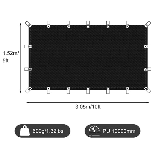 Black Waterproof Tarp Cover for Outdoor: Multi-Purpose Oxford Tarpaulin with Reinforced Webbing Loops for Camping Boat Pool Roof Tent - Durable and Tear Resistant (5ftx10ft) - size: 5x10ft