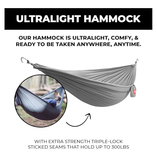 Grand Trunk Single Hammock: Nano 7 Premium Ultra Light made with Ripstop Nylon for Camping and Travel includes Carabiners