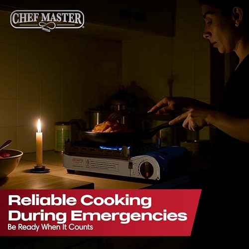 Chef Master 15,000 BTU Butane Portable Camp Stove | Double Wind-Guard Portable Stove Burner w/Piezo Click Ignition for Emergencies, Tailgating, Hiking, Backpacking & Camping Essentials - 90019 - size: StoveOnly