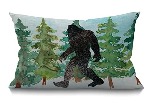 Smooffly Sasquatch Watercolor Rustic Farmhouse Style Decorative Throw Pillow Cover Cushion Case for Sofa Couch Housewarming Gift Home Decor Waist Lumbar Cotton Linen 12" x 20" Inch - color: Swn04