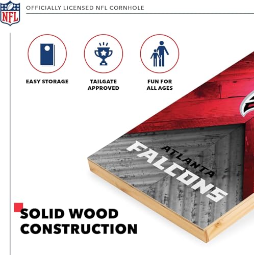 Wild Sports NFL Atlanta Falcons 2' x 4' Regulation Size Solid Wood Cornhole Set with Direct Print HD Team Graphics