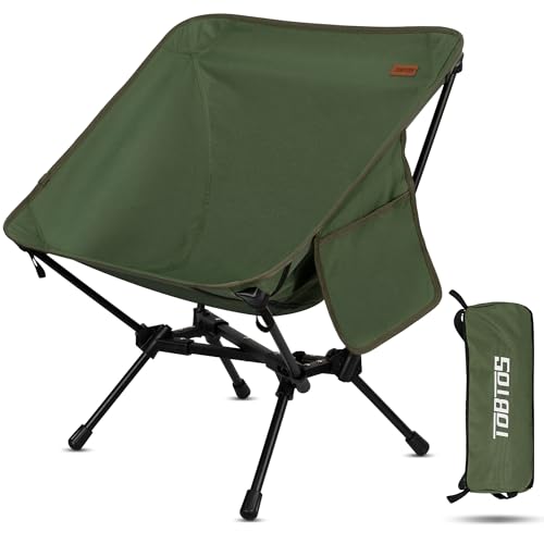 TOBTOS Ultralight Camping Chair, Portable Folding Chair Support 330 lbs, Compact Backpacking Chair with Carry Bag for Hiking Travel (Green) - color: Green