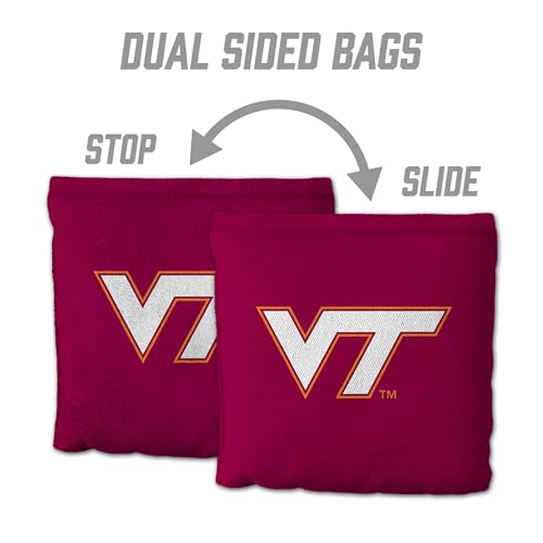 YouTheFan Officially-Licensed NCAA Set of 8 Cornhole Bags - All Weather Dual Sided Slide & Stop - Regulation Size with Carry case - color: Virginia Tech Hokies