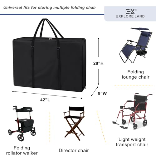 Explore Land Heavy Duty Chair Storage Bag for Folding Longue Zero Gravity Light Weight Transport Folding Rollator Walker (Black) - color: 1 Pack: Black