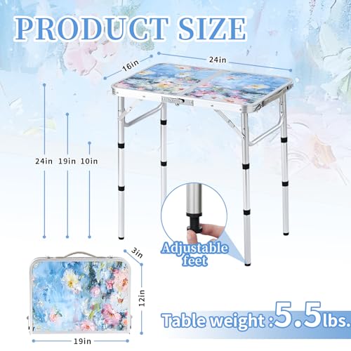 Outdoor Side Table, Portable 3 Adjustable Height Small Outdoor Folding Table, Aluminum Foldable Patio Side Tables for Outside Indoor, Plant Stand Coffee End Table for Garden, Balcony(Provence Dreams) - color: Provence Dreams