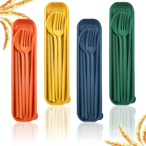 4 Sets Reusable Utensils Set with Case,Camping Cutlery Set Travel Silverware Set with Case Lunch Utensils Set for Work,Utensil Sets for Lunch Picnic Daily Use Outdoor (COLOR B) - color: COLOR B