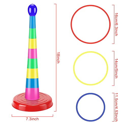 76 Pcs 4 Sets 18 Inch Plastic Ring Toss Game for Kids Colorful Tossing and Active Play Set Travel Ring Toss Quoits Toy Portable Carnival Games Indoor Outdoor Birthday Party Halloween Playground
