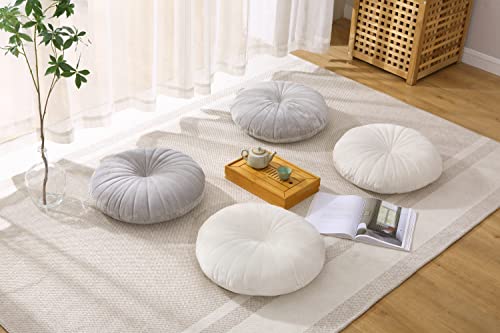 Floor Pillow Meditation Cushion Round Large Floor Pillows Seating for Adults, Velvet Thick Floor Cushions for Yoga Living Room Balcony Outdoor Tatami 18inches（Beige） - color: Beige