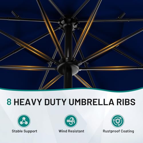 AreShark 9ft 3-Tier Patio Umbrellas, Outdoor Umbrella with 8 Sturdy Ribs UV Protection Windproof, Market Table Umbrella w/Push Button Tilt & Crank for Pool, Porch, Deck, Garden(Navy) - color: Navy