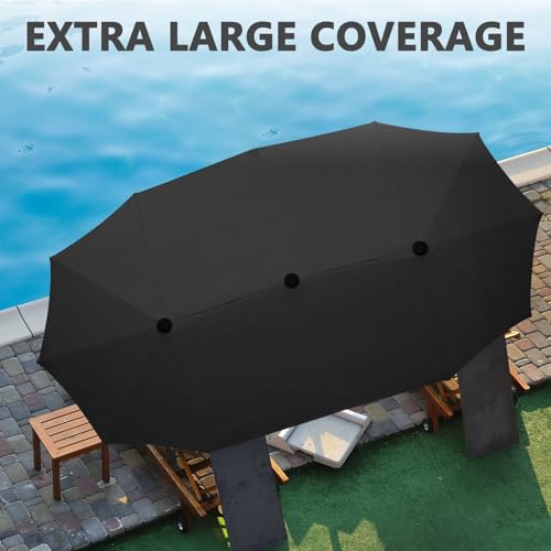 13Ft Large Patio Umbrella with Base Outdoor Double-Sided Market Extra Large Table Umbrella Easy Crank for Yard, Poolside, Deck-Black - color: Black, size: 13FT Umbrella+Base