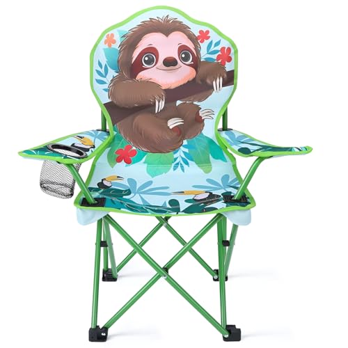 KABOER Kids Outdoor Folding Lawn and Camping Chair with Cup Holder and Carrying Bag, Children's Camping Chairs - color: Sloth