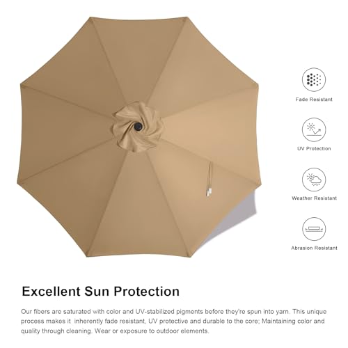 ABCCANOPY 10FT Patio Umbrella, Waterproof Table Umbrella with Push Button Tilt and Crank, 8 Ribs UV Protection Pool Umbrella for Garden, Lawn, Deck & Backyard (Khaki) - color: Khaki, size: 10FT