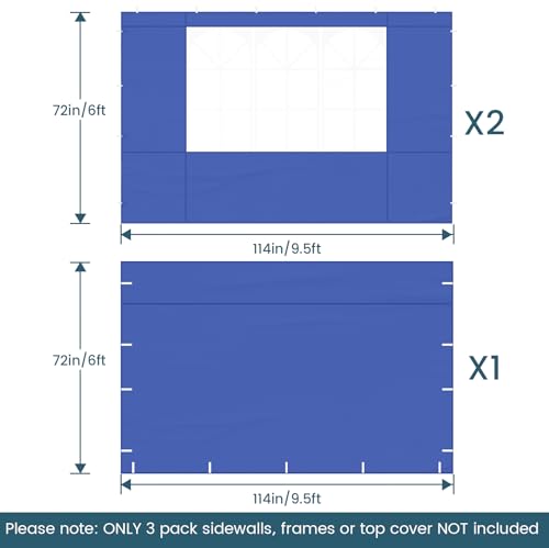 Raynesys Sidewall for 10x10 Canopy Tent, Waterproof Silver-Coated Fabric, UPF 50+ UV Protection, 3 Pack Canopy Wall 114''x72'', No Frame or Top Cover, Blue - color: Blue