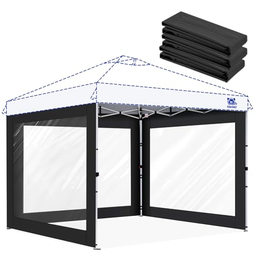 FANPAT 3Pcs Clear Canopy Sidewalls for 10x10 Pop Up Tent, Transparent Window Curtain Cloth, 8 Mil PVC Enclosure Fabric with Zipper, Black (Not Including Frame and the top,Sidewalls ONLY) - color: Black
