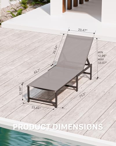Chaise Lounge Chair Outdoor,Aluminum Patio Lounge Chairs Set of 2,Pool Lounge Chairs with 5 Adjustable Backrest for Outside Beach Lawn and Backyard Gray - color: Grey, size: 2 Chairs