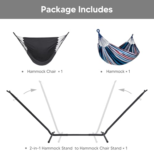 SUNCREAT 2-in-1 Convertible Portable Double Hammock with Stand Included, Outdoor Hammock and Stand, Patented, Sea Blue - color: A-sea Blue