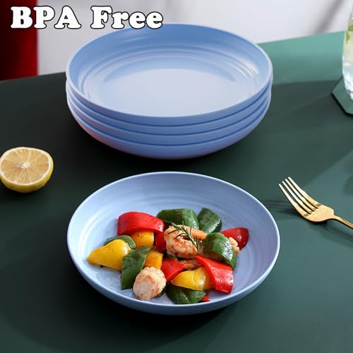 4 Pcs Unbreakable Wheat Straw Plates Set, 7.8 Inch Reusable Plastic Dinner Plates, Microwave Dishwasher Safe, Lightweight Plates for Kitchen Camping, BPA Free (Blue) - color: Blue