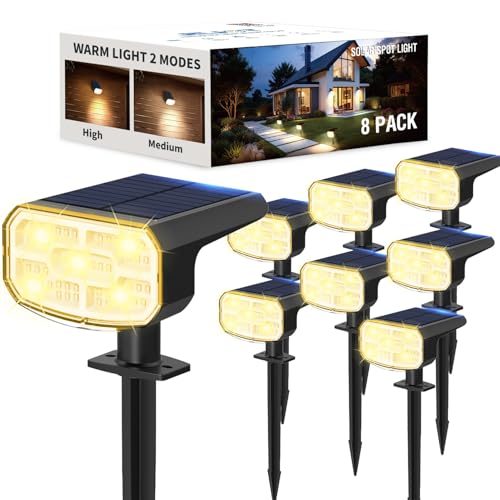Solar Lights Outdoor Waterproof IP65, Super Bright LED, 3000K 2 Lighting Modes, Solar Powered Yard Garden Solar Spot Lights for Outside Landscape Auto On/Off -8 Pack - color: Warm-3000K, size: 8 Pack