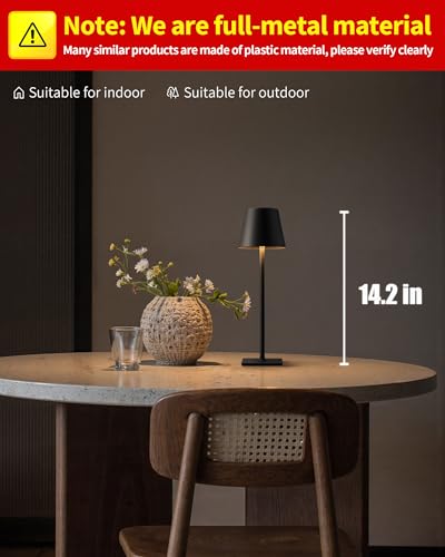 KDG 2 Pack Cordless Table Lamp, Portable LED Desk Lamps, 5000mAh Battery Operated, 3 Color Stepless Dimming Up, for Restaurant, Bedroom, Outdoor Camping, Coffee Shop, Night Light, Rechargeable (Black) - color: Black-2
