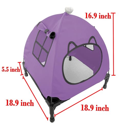 Pozico Elevated Pet Bed with Breathable Mesh for Small Cat and Dog, Raised Cooling Pet Cot for Puppy and Kitty, 18.9x18.9 inch (Purple Bed with Canopy) - color: Purple Bed with Canopy